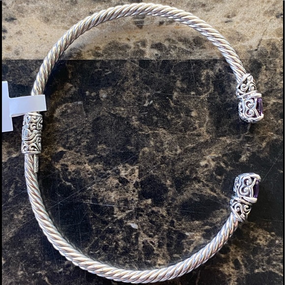 NWT Samuel B. 3mm Sterling Silver 18K Gold Amethyst Glow Bangle Cuff - Picture 8 of 11